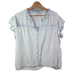 Rails Ruthie Acid Wash Shirt Blue XL Lightweight Lyocell Linen Casual